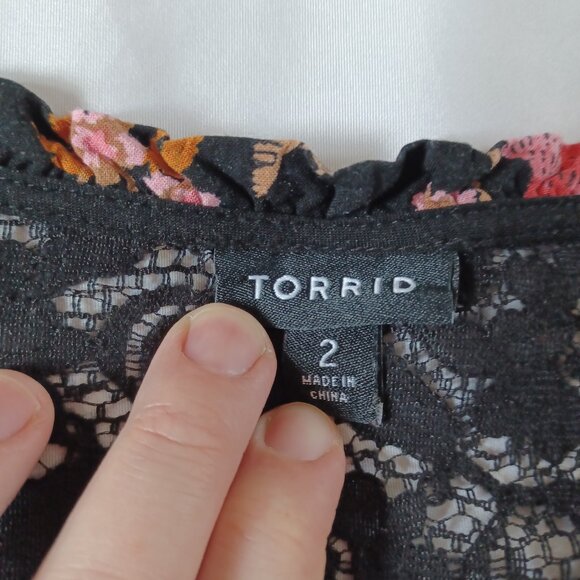 Torrid Mini Challis Shirt Dress Black Pink Floral Flowy Rayon Plus Size 2X  2 - Picture 6 of 12